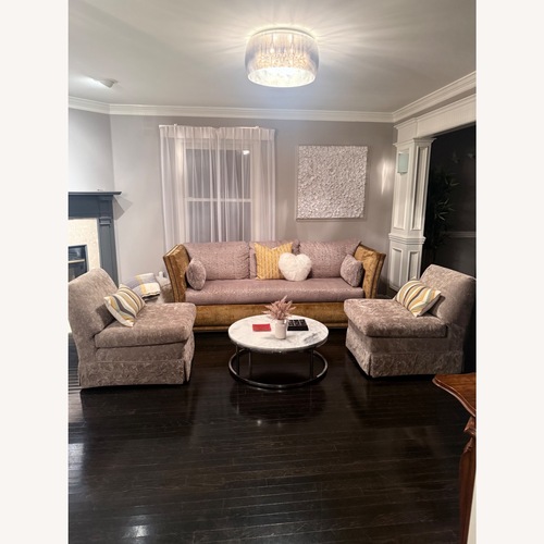 Used Safavieh Gray and Gold Couch With Nail Heads for sale on AptDeco