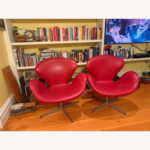 Used Design Within Reach Red Leather Swan Chair (Pair) for sale on AptDeco
