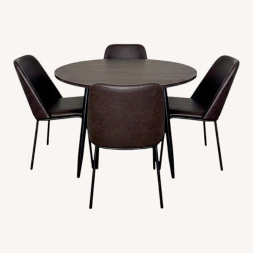 Used Loft 5 Piece Brown Faux Leather Round Dining Set for sale on AptDeco