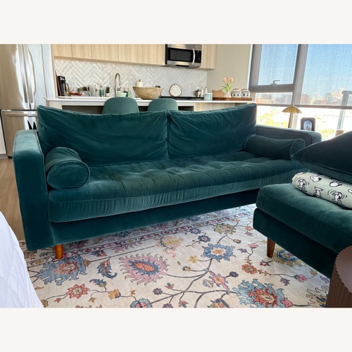 Used Article Sven 88" Tufted Velvet Sofa - Pacific Blue for sale on AptDeco