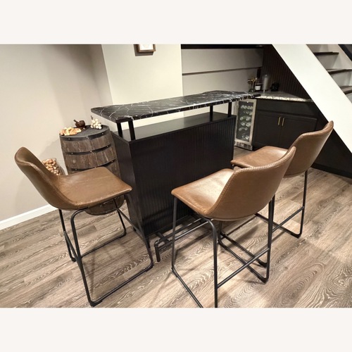 Used Bar Table With 3 Leather Stools for sale on AptDeco