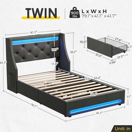 Used Amazon Twin Bed with LED Lights & Charging Port for sale on AptDeco