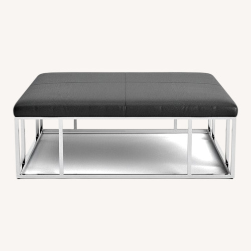 Used Mitchell Gold + Bob Williams Black Carmen Leather Ottoman for sale on AptDeco