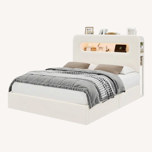 Used White Suede Queen Bed for sale on AptDeco