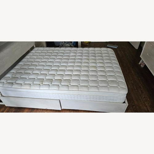 Used White Suede Queen Bed for sale on AptDeco