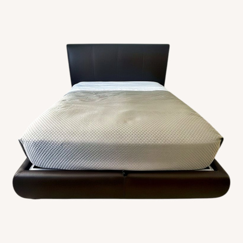 Used Dark Brown Leather Queen Storage Bed for sale on AptDeco