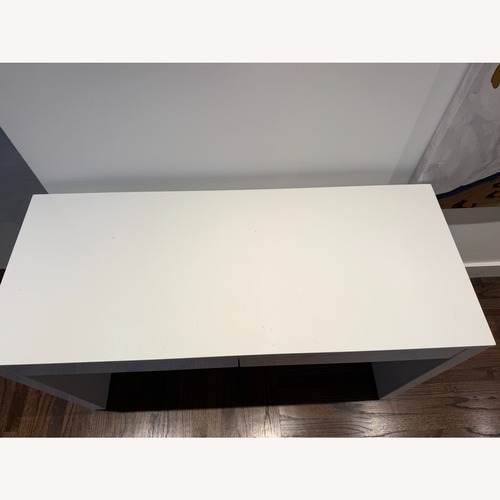 Used Runway 48" 2-Drawer White Lacquered Wood Desk for sale on AptDeco