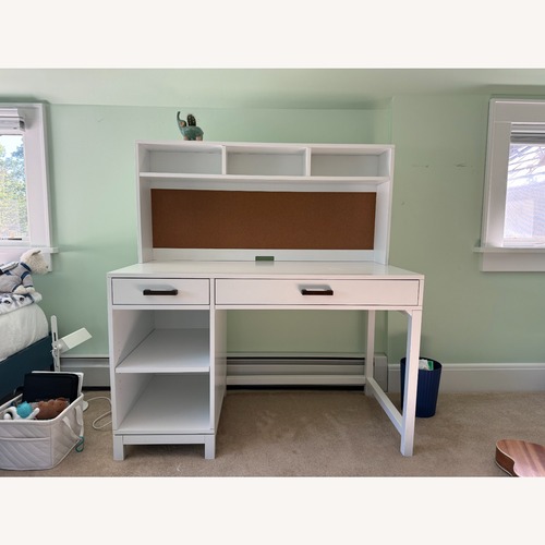 Used Crate & Kids Parke 48" White Wood 2-Drawer Kids Desk with Hutch for sale on AptDeco