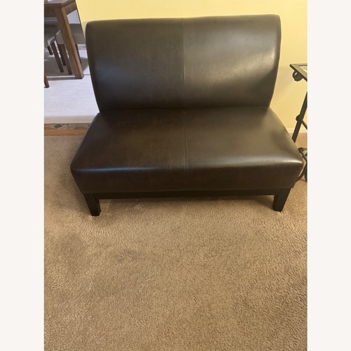Used Dark Brown Faux Leather Loveseat for sale on AptDeco