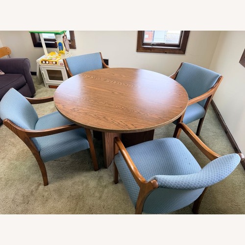 Used Commercial 48" Rnd Conf Table & 4 Uphol Chairs Set for sale on AptDeco