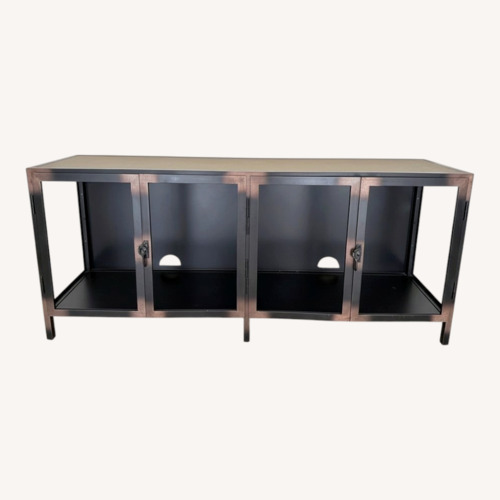 Used Pottery Barn Flynn 60" Media Console Antique Brass for sale on AptDeco
