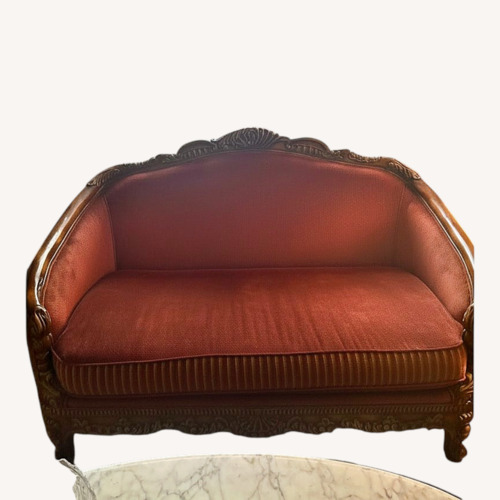 Used Baroque Burgundy Sofa with Wood Frame for sale on AptDeco