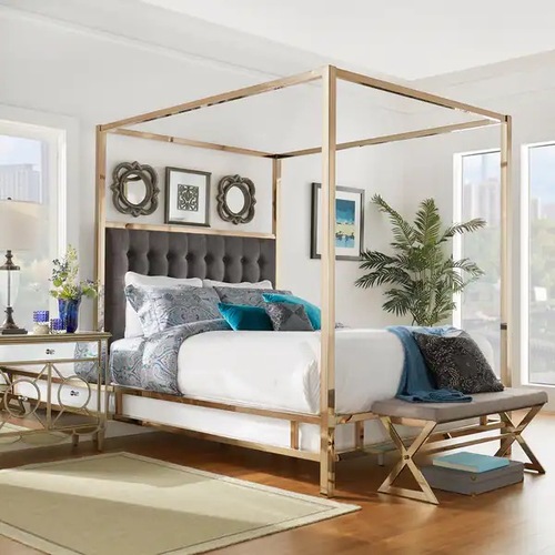 Used InspireQ Gold Metal King Bed for sale on AptDeco