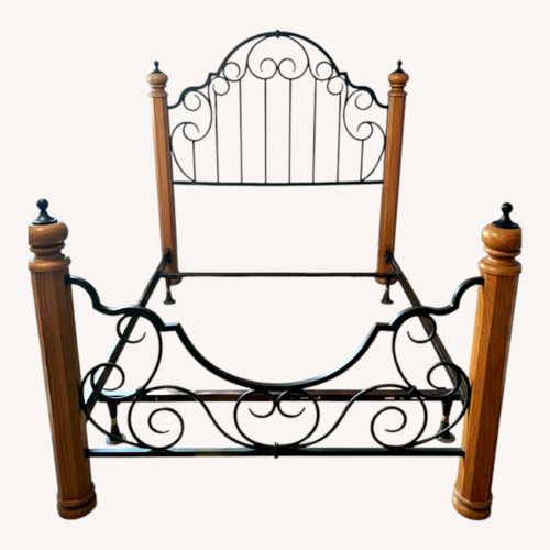 Used Full Size Wood & Wrought Iron Scroll Bed Frame for sale on AptDeco