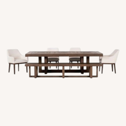 Used Living Spaces Palazzo Dining Set w Chairs & Bench for sale on AptDeco