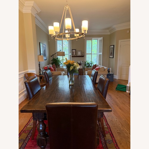 Used Pottery Barn Cortana Wood Dining Table Set for sale on AptDeco