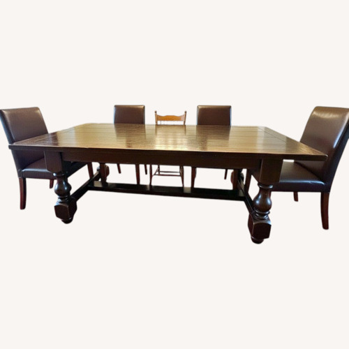 Used Pottery Barn Cortana Wood Dining Table Set for sale on AptDeco