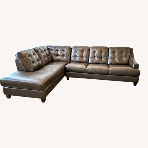 Used Bassett Dark Brown Leather 2 Piece Sectional With Ottoman for sale on AptDeco