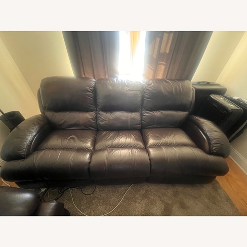 Used Dark Brown Leather Sits 3 People, 2 Parts Recliner for sale on AptDeco