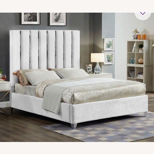 Used White Velvet King Bed for sale on AptDeco
