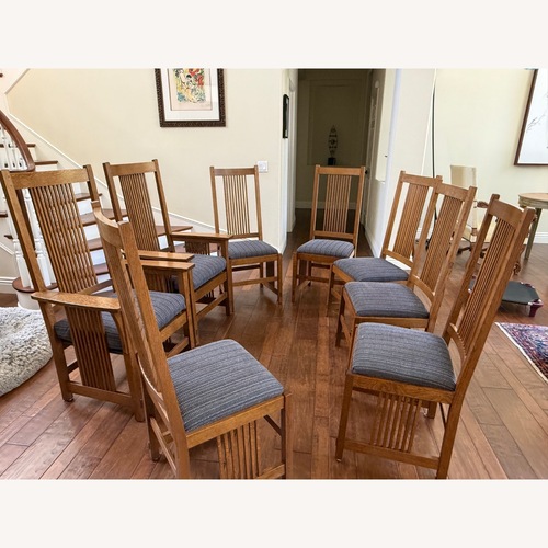 Used Stickley Oak Spindle Dining Chair Set 2 Arm 6 Side for sale on AptDeco
