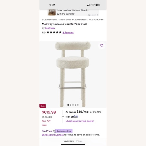 Used Modway Toulouse Stool for sale on AptDeco
