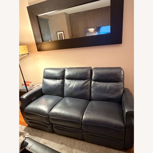 Used Blue Leather 3+ Seater Sofa for sale on AptDeco