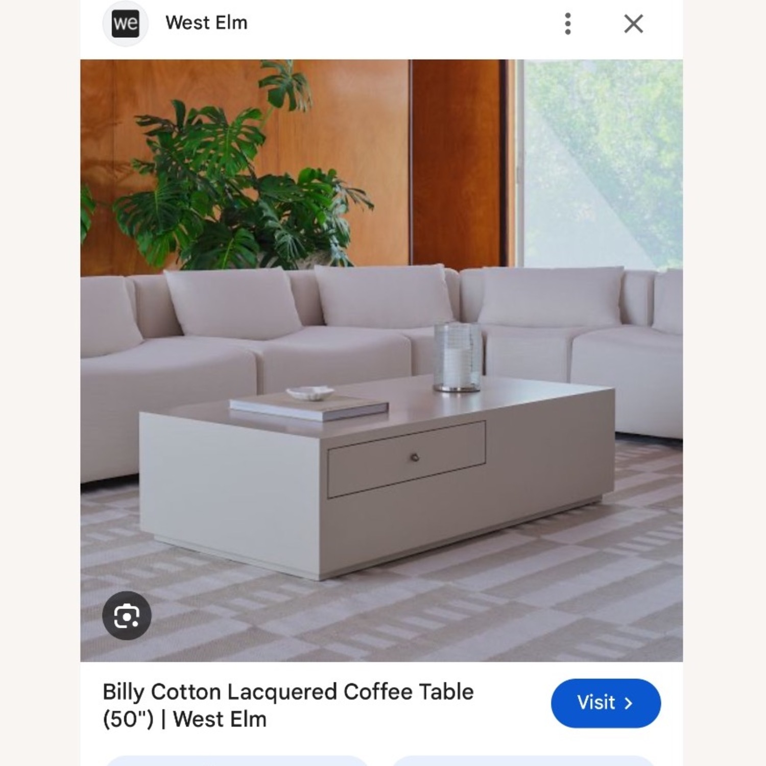 West Elm White Billy Cotton Lacquered Coffee Table (50") - image-4
