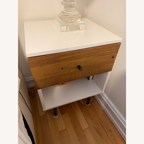 Used West Elm White Reclaimed Wood + Lacquer Nightstand for sale on AptDeco