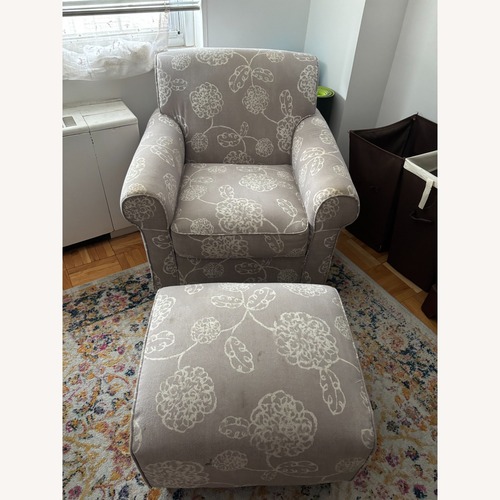 Used Natural Fabric Armchair With Ottoman for sale on AptDeco