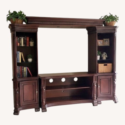 Used Raymour & Flanigan TV a stand and Glass Shelves  for sale on AptDeco
