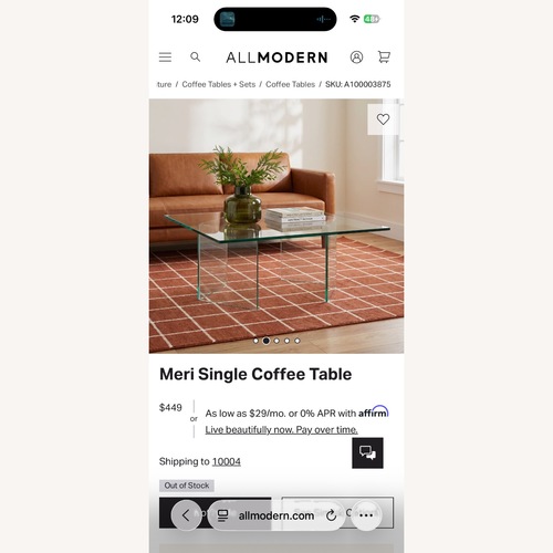 Used Safavieh Meri Glass Coffee Table for sale on AptDeco