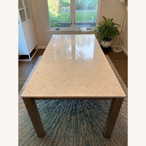 Used Room & Board Linden White Marbled Quartz Dining Table for sale on AptDeco