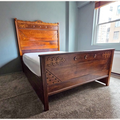 Used Vintage/Antique Finds Dark Brown Wood Full Bed for sale on AptDeco