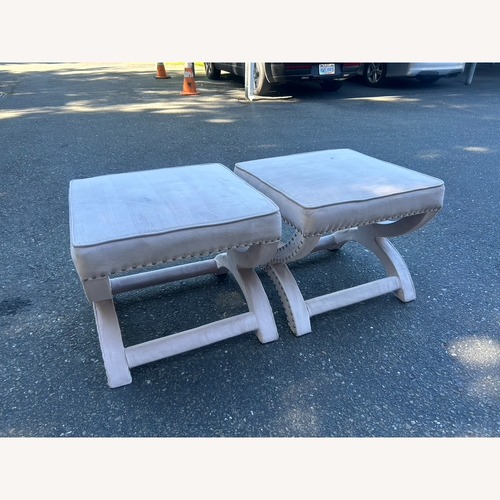 Used Pink Microsuede Ottoman for sale on AptDeco