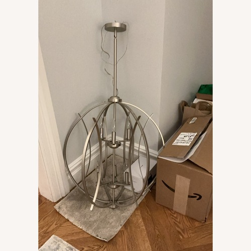 Used Euro Design Brushed Nickel Orb Pendant Chandelier for sale on AptDeco