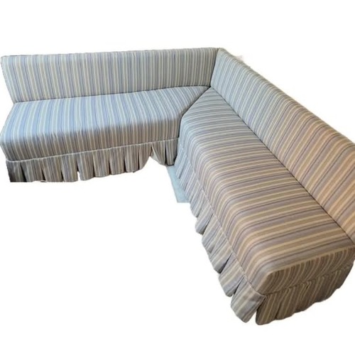 Used Custom L-Shaped Banquette, Designer Ticking Stripe for sale on AptDeco