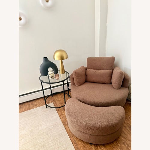 Used Amazon Light Brown Boucle Ottoman for sale on AptDeco