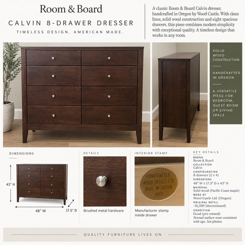 Used Room & Board Calvin 8-Drawer Dresser for sale on AptDeco