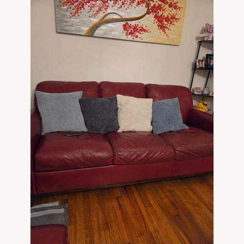 Used Raymour & Flanigan Red Leather 3+ Seater Sofa for sale on AptDeco