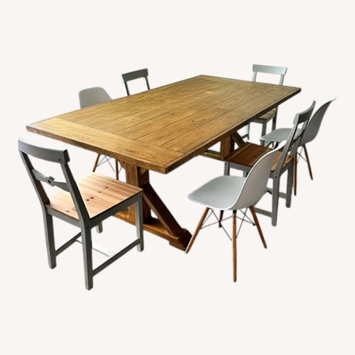 Used Solid Wood Farmhouse Dining Table + 8 Chairs for sale on AptDeco