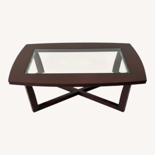 Used Traditional Dark Wood & Glass Coffee Table Set for sale on AptDeco