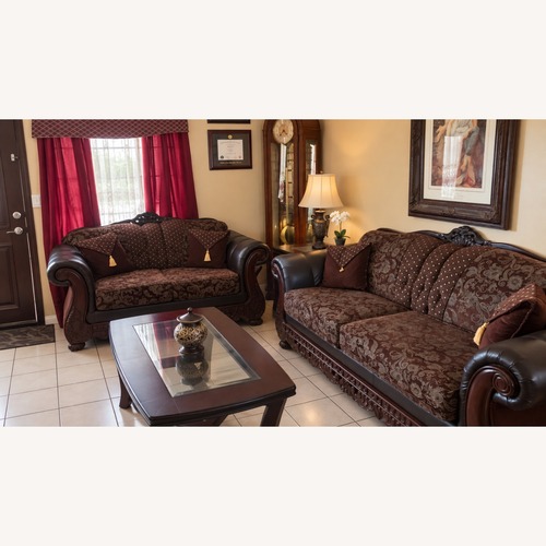 Used Traditional Dark Wood & Glass Coffee Table Set for sale on AptDeco