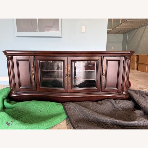 Used City Dark Wood TV Stand and Cabinet for sale on AptDeco
