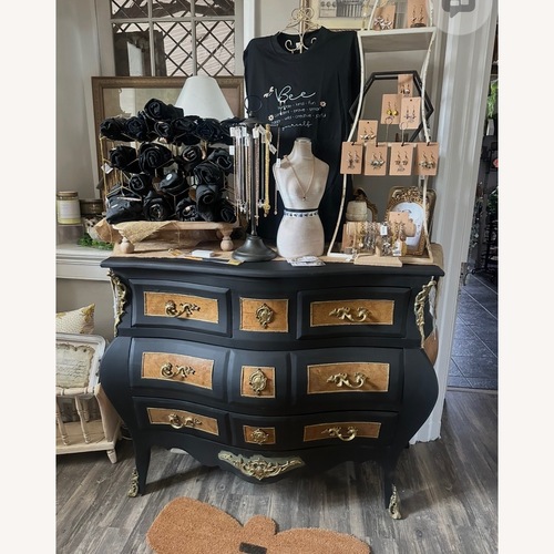 Used Burl Wood Vintage Bombe Dresser for sale on AptDeco