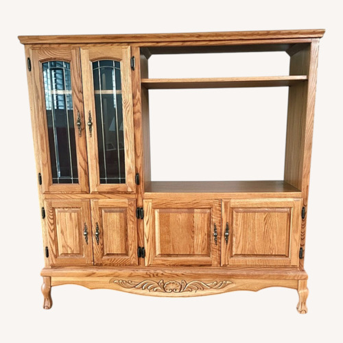Used Solid Oak Entertainment Center with 37” Vizio TV for sale on AptDeco