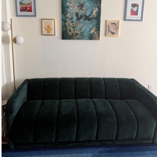 Used West Elm Bardot Green Velvet 3+ Seater Sofa for sale on AptDeco