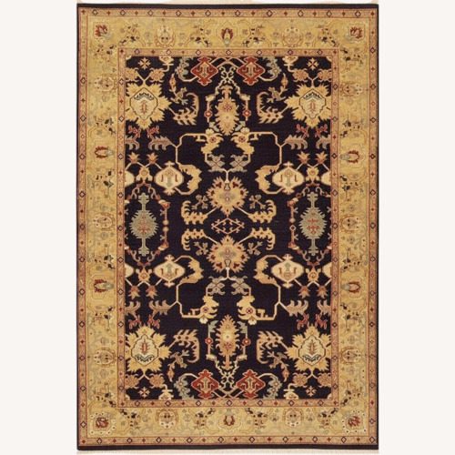 Used Pottery Barn Black/Tan Wool Area Rug 6' x 9' for sale on AptDeco