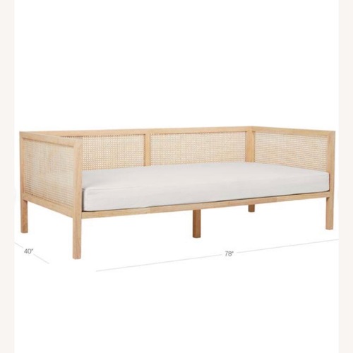Used CB2 Boho White Linen and Natural Rattan Daybed Twin for sale on AptDeco