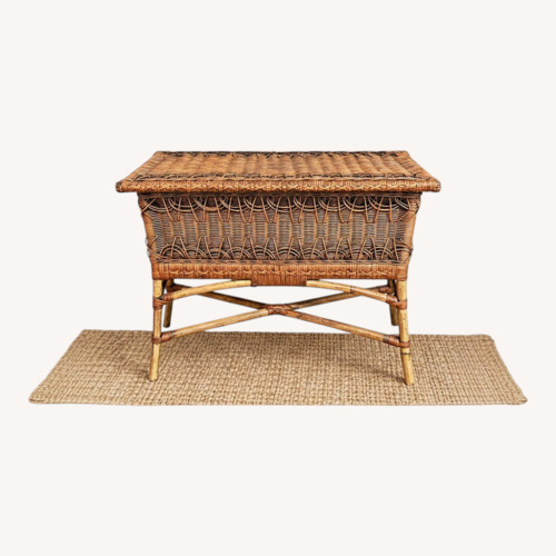 Used Vintage Wicker Storage Trunk on Bamboo Stand for sale on AptDeco